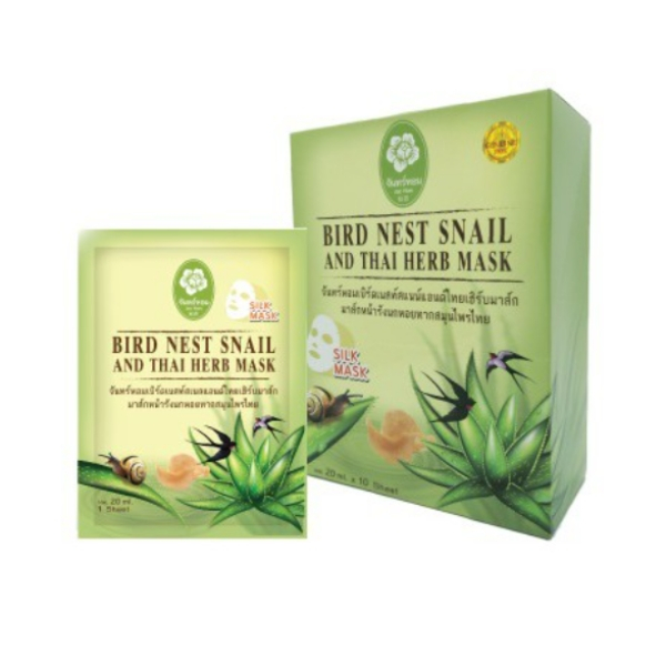 มาส์กหน้ารังนก หอยทาก สมุนไพรไทย จันทร์หอม เบิรด์เน็ส ไทยเฮิร์บ ไวท์เท็นนิ่งมาส์กชีท
