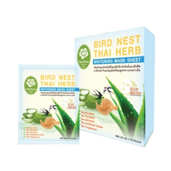 มาส์กหน้า รังนกสมุนไพรไทย สูตรขาวกระจ่างใส จันทร์หอม เบิรด์เน็สไทยเฮิร์บ ไวท์เท็นนิ่งมาส์กชีท
