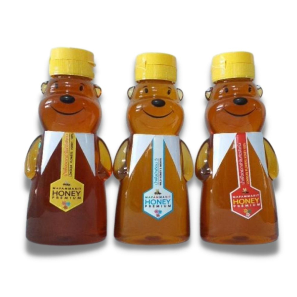 น้ำผึ้งแท้ บรรจุขวดน้องหมี รสชาติหวานละมุนและกลิ่นหอม ปลอดภัยจากสารเคมี ขนาด 260 กรัม (แพ็ค 3 ขวด)