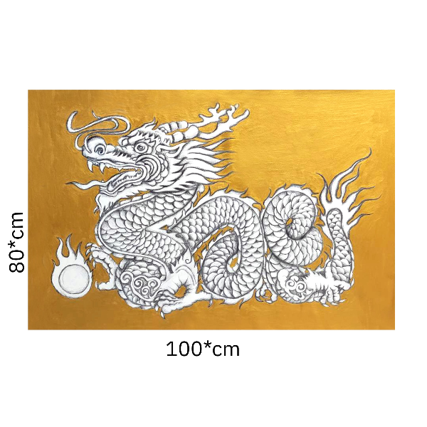 ภาพวาดพญานาค มังกรรวย สีน้ำทองคำอะคริลิค มีทองคำปิดทองแท้ผสม10 % (100*80 cm)